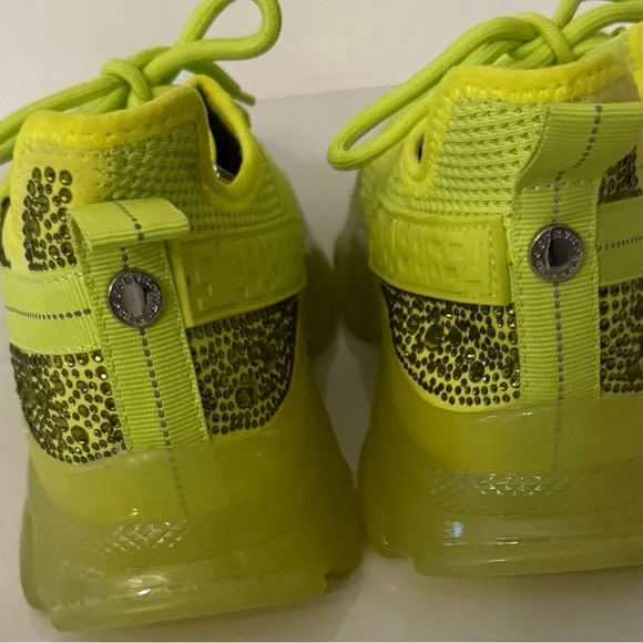 Steve Madden MAXIMA Lace Up Rhinestone Neon Green Chunky Heel Sneakers Size 8 - Picture 7 of 14